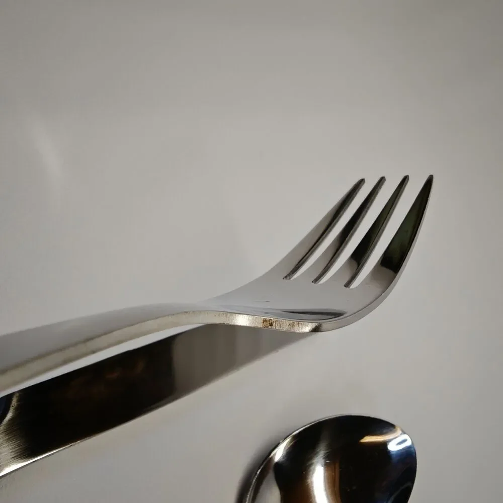 Jean Dubost Pantry White Stainless Flatware Place Setting Fork Knife Spoon Set